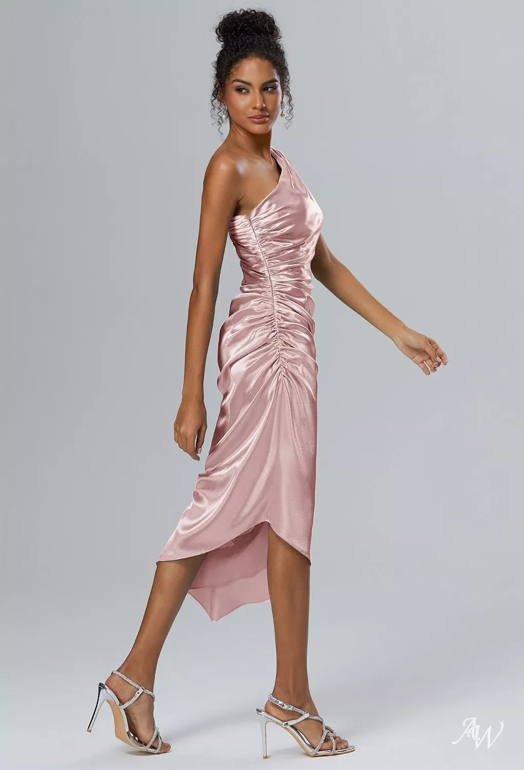 AW Marci Dress, Black Metallic Crystal Satin Satin Charmeuse Knee